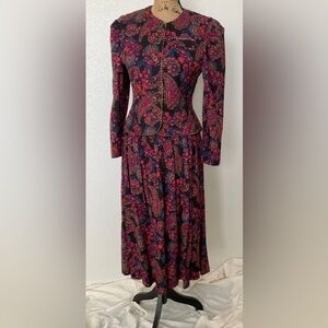Leslie Fay Multicolor Paisley Long Sleeve Dress